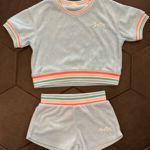 Kids Beachy Set in Baby Blue with Multicolor Stripes